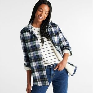 - L.L. Bean Fleece-Lined Flannel Shirt Jacket Button Front Blue Size XS